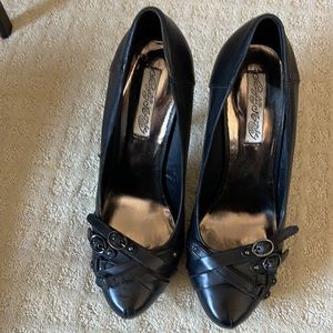 Naughty Monkey black leather Snoop heels, NWOT, size 10